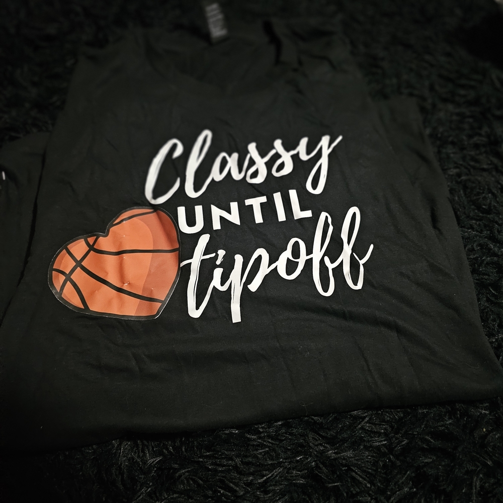 Black Graphic Tee with Basketball Heart